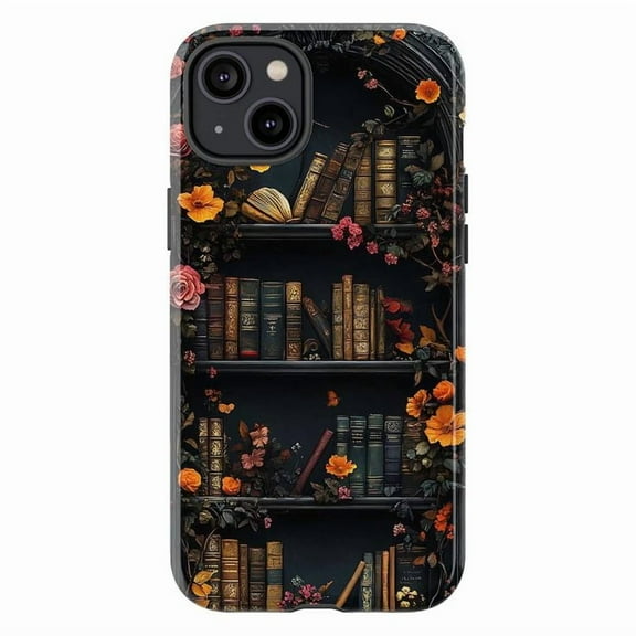 Bookshelf Phone Case – Dark Academia iPhone 16 15 14 13 12 11 Pro Max Cover | Moody Gothic Book Lover Gift