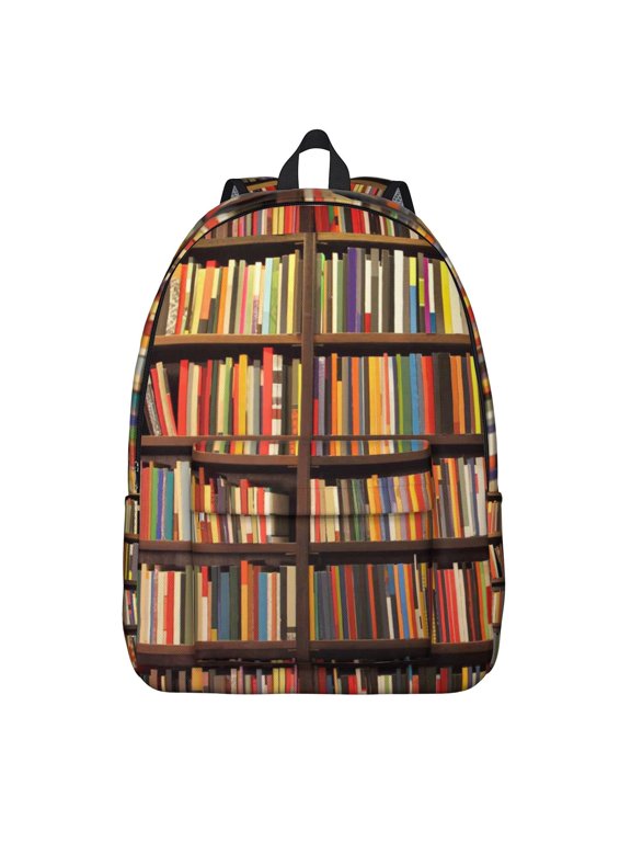 Bookshelf Print Backpack for Book Lovers, Reading Bookmark Bookcase Wall School Bag, Born to Read Aesthetic Daypack