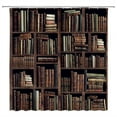thumbnail image 1 of Bookshelf Shower Curtain Vintage Brown Library Learning Education Classics Art Study Academic World Famous Collection Room Bathroom Decor With Hook 54"W x 72"L, 1 of 6