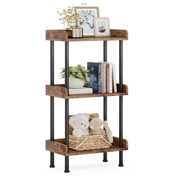 Bookshelf Small Book Shelf 3 Tier Wood Bookcase Industrial Metal ...
