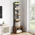Bookshelf, Spine Display Shelf, Tall Thin Bookcase with 6 Storage Shelves, Narrow Storage Rack