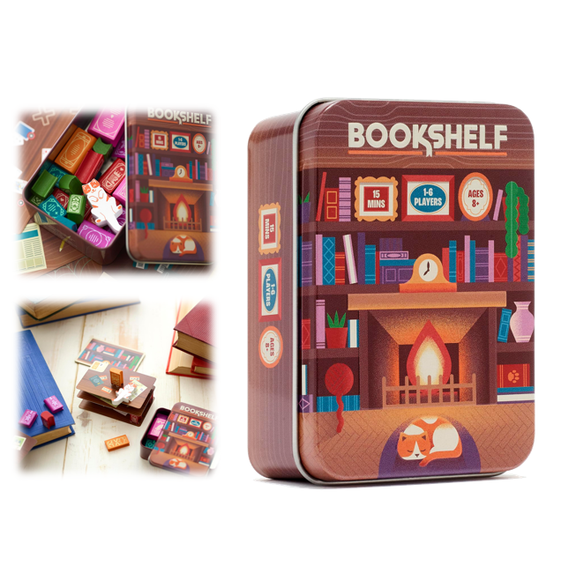 Bookshelf Stacking Game - Cooperative Card & Book Tower Challenge in Travel Tin - Balance & Teamwork Tabletop Game by Alley Cat Games (1PC)