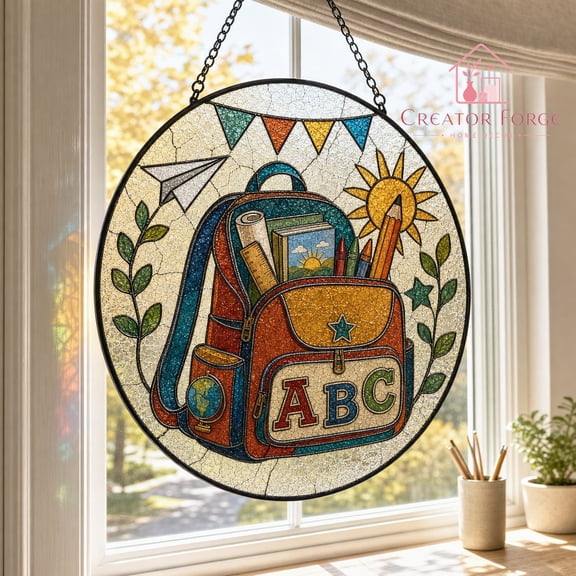 Bookshelf Stained Glass Suncatcher - Vintage Library Window Hanging, Floral Book Nook Decor, Gift for Book Lovers