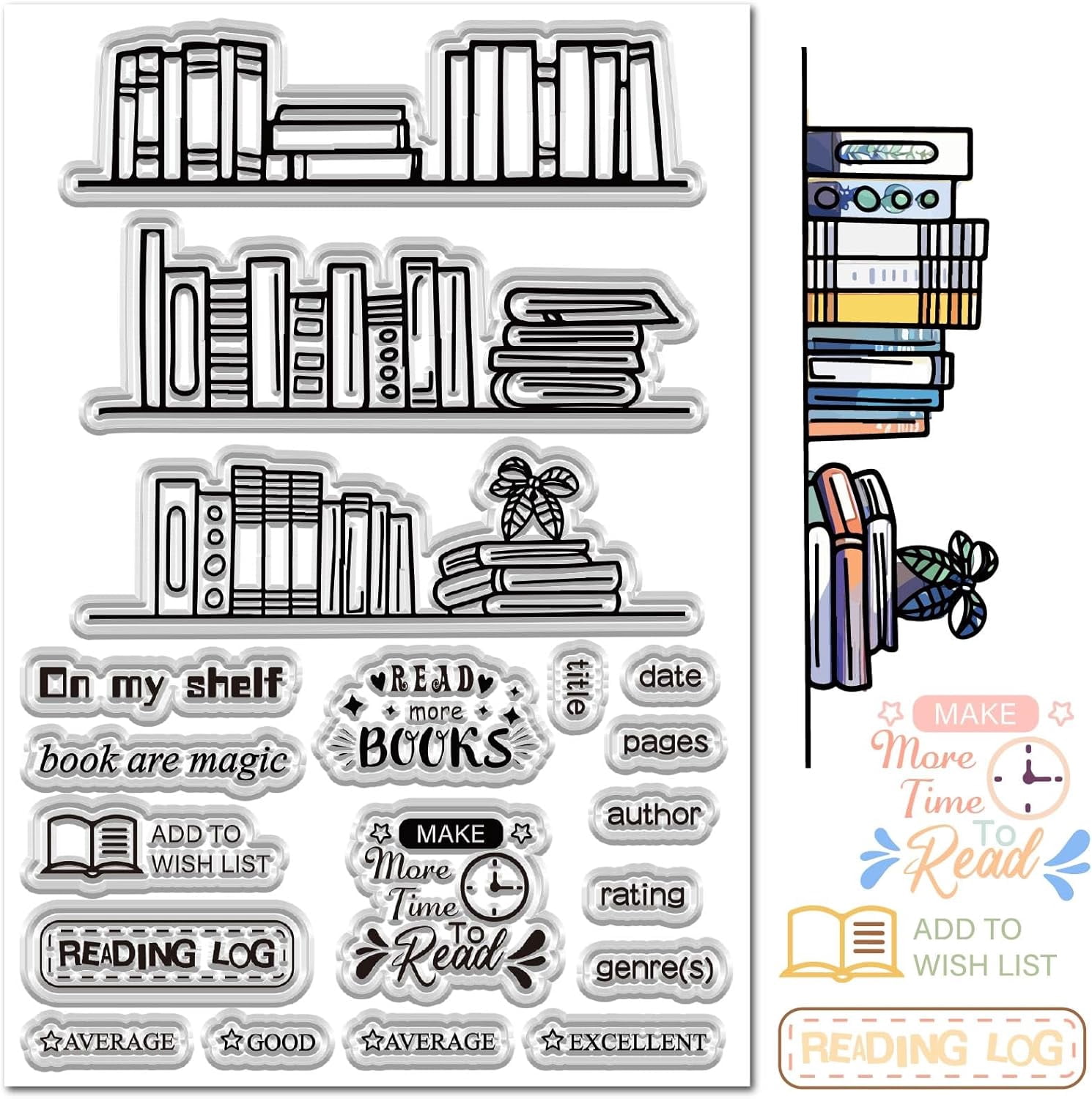 Bookshelf Stamps Clear Silicone Reusable Book Case Stamp Seal ...