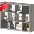 thumbnail image 1 of Bookshelf with Storage Bins, 12-Cube Storage Organizer with Back Panels, Modern Wood Open Bookcase, Multifunctional Display Shelf for Living Room, Bedroom, Home Office, Gray Oak, 1 of 5