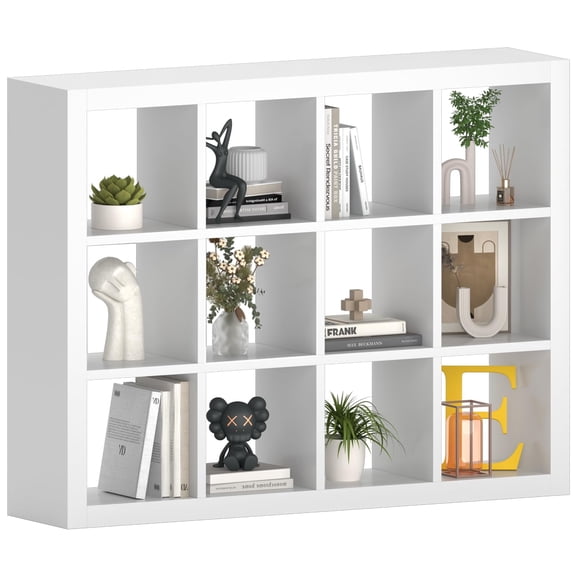 12-Cube Storage Organizer, Modern White Bookcase for Bedroom, Multifunctional Display Cube Bookshelf for Living Room, Bedroom, Home Office