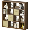 thumbnail image 1 of Bookshelf with Storage Bins, 16-Cube Storage Organizer with Back Panels, Modern Wood Open Bookcase, Multifunctional Display Shelf for Living Room, Bedroom, Home Office, Classic Oak, 1 of 6