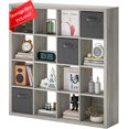 thumbnail image 1 of Bookshelf with Storage Bins, 16-Cube Storage Organizer with Back Panels, Modern Wood Open Bookcase, Multifunctional Display Shelf for Living Room, Bedroom, Home Office, Gray Oak, 1 of 6