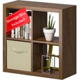 thumbnail image 1 of Bookshelf with Storage Bins, 4-Cube Storage Organizer with Back Panels, Modern Wood Open Bookcase, Multifunctional Display Shelf for Living Room, Bedroom, Home Office, Classic Oak, 1 of 7