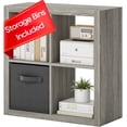 thumbnail image 1 of Bookshelf with Storage Bins, 4-Cube Storage Organizer with Back Panels, Modern Wood Open Bookcase, Multifunctional Display Shelf for Living Room, Bedroom, Home Office, Gray Oak, 1 of 7