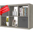 thumbnail image 1 of Bookshelf with Storage Bins, 6-Cube Storage Organizer, Modern Wood Open Bookcase, Multifunctional Display Shelf for Living Room, Bedroom, Home Office, Gray Oak, 1 of 7