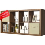 Bookshelf with Storage Bins, 8-Cube Storage Organizer, Modern Wood Open Bookcase, Multifunctional Display Shelf for Living Room, Bedroom, Home Office, Classic Oak