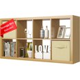 thumbnail image 1 of Bookshelf with Storage Bins, 8-Cube Storage Organizer, Modern Wood Open Bookcase, Multifunctional Display Shelf for Living Room, Bedroom, Home Office, Oak, 1 of 6