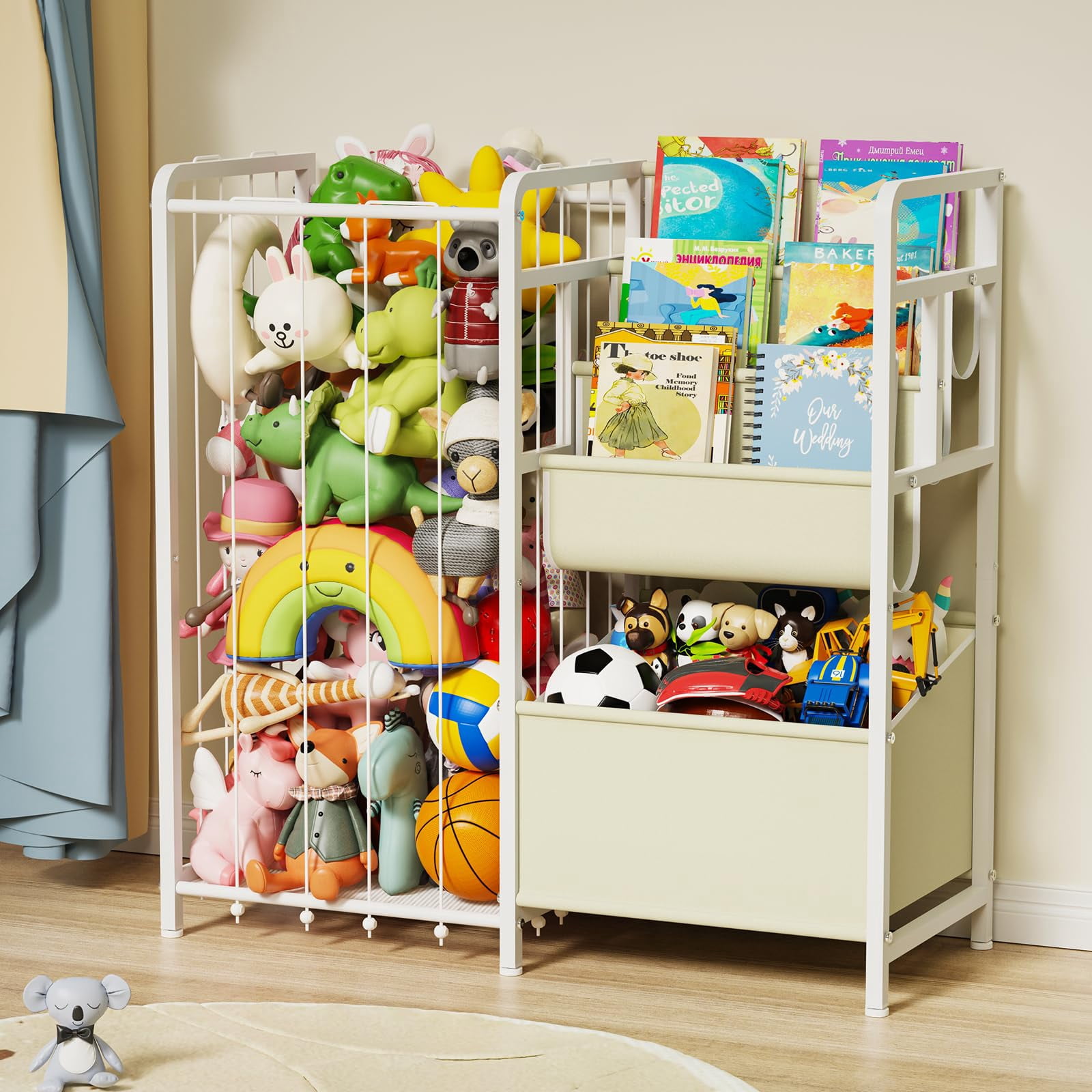 View of Bookshelf and Stuffed Animal Storage, 3 Tier Bookshelf and Toy Storage ...