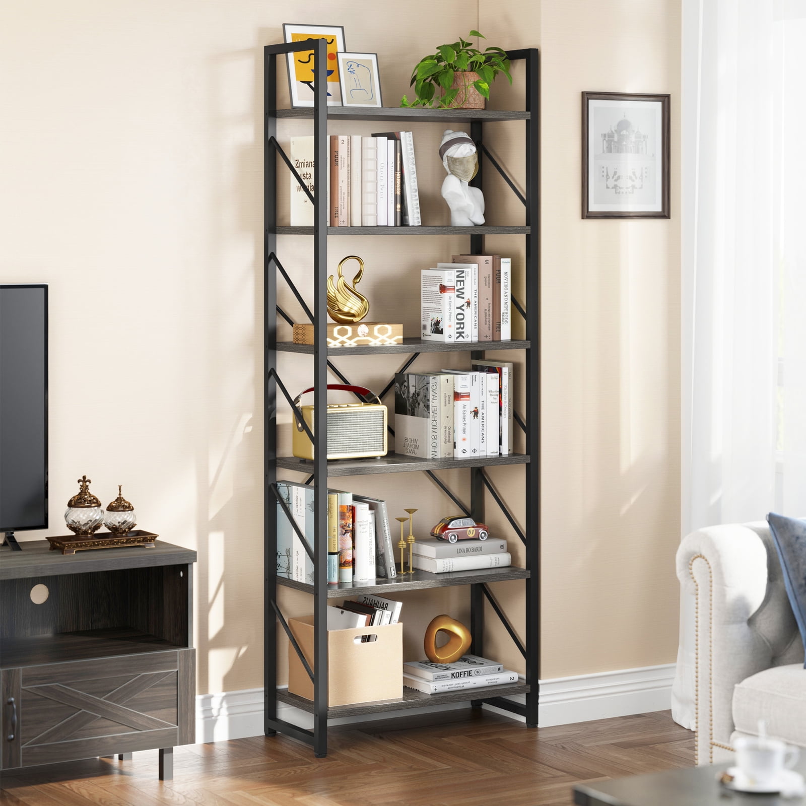 Bookshelf, Tall Bookcase Shelf for CDs/Movies/Books, Home Office ...