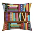thumbnail image 1 of Bookshelf Throw Pillow Cushion Cover, Digital Drawing Graphic of Home Library with Books About Different Subjects Image, Decorative Square Accent Pillow Case, 16" X 16", Multicolor, by Ambesonne, 1 of 2