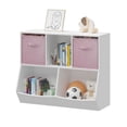 thumbnail image 1 of Bookshelf and Toy Organizer, ZPL Kids Bookcase with Folding Fabric Drawers, Children's Toy Storage Cabinet for Playroom, Bedroom, Nursery, School, Pink/White, 1 of 7