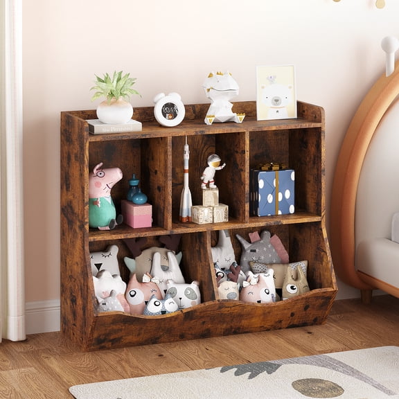 Bookshelf & Toy Storage Organizer – 5-Cubby Bookcase with Storage Bins