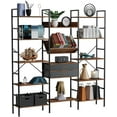 thumbnail image 1 of Bookshelf, Triple Wide 5 Tier Industrial Bookshelf Display Shelves, Modern Large Tall Open Bookshelf with Drawer Metal Frame for Home Office Living Room Bedroom Retail Display, 1 of 13