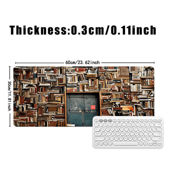 Bookshelf Wall Design Mouse Pad 31.5 x 11.82 Inches Rubber Surface for Office Desk Use