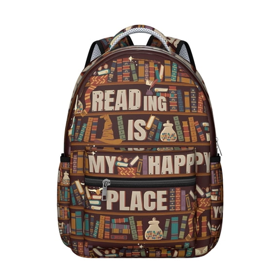 Bookshelf Wall Library Students Backpack Educational Bookcase Wall School Bag with Classic Book Lover Design, Lightweight and Durable for Students and Readers