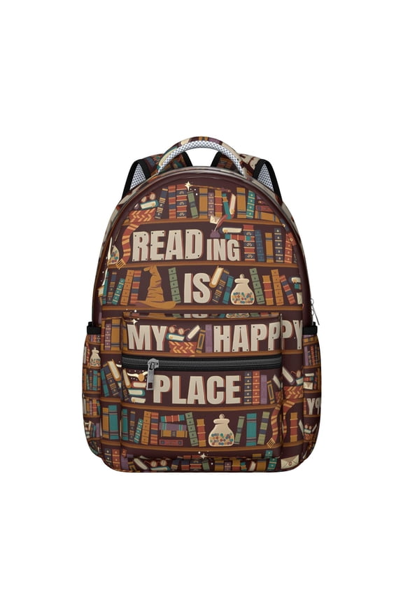 Bookshelf Wall Library Students Backpack Educational Bookcase Wall School Bag with Classic Book Lover Design, Lightweight and Durable for Students and Readers