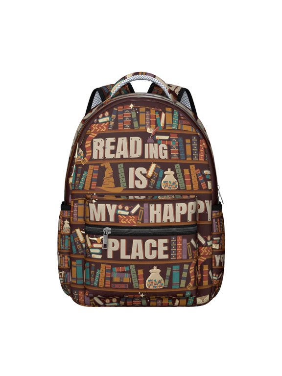 Bookshelf Wall Library Students Backpack Educational Bookcase Wall School Bag with Classic Book Lover Design, Lightweight and Durable for Students and Readers