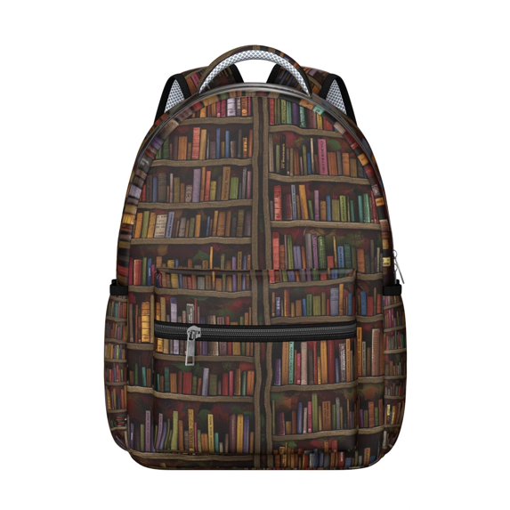 Bookshelf Wall Library Students Backpack Educational Bookcase Wall School Bag with Classic Book Lover Design, Lightweight and Durable for Students and Readers