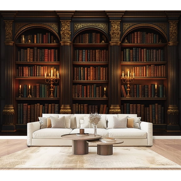 Bookshelf Wallpaper Vintage Bookshelf Medieval Art Book Gothic Dark Peel and Stick Wall Murals 100"H x 144"W Removable PVC Wall Paper Self-Adhesive Wall Paintings Art Decor for Book Lovers Bookworm