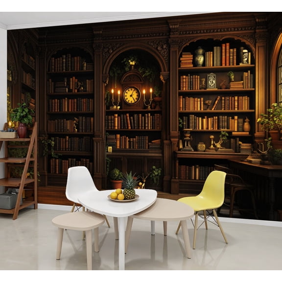 Bookshelf Wallpaper Vintage Bookshelf Retro Library Old Books Classical Peel and Stick Wall Murals 69"H x 96"W Removable PVC Wall Paper Self-Adhesive Wall Paintings Art Decor for Book Lovers Bookworm