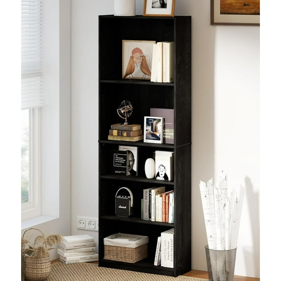 Bookshelf and Bookcase, Floor Standing 5-Tier Display Storage Shelves for Living Room, Home Office, and Bedrooms, Black