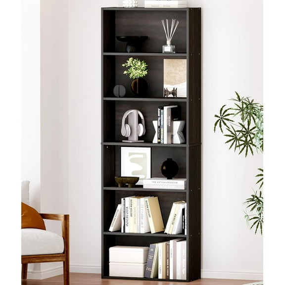 Bookshelf and Bookcase, Floor Standing 6-Tier Display Storage Shelves for Living Room, Home Office, and Bedrooms, Black