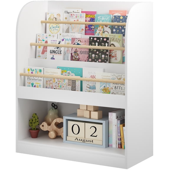 Bookshelf for Kids, 3-Tier Montessori Bookcase for Toddlers, Wooden Bookshelf and Toy Storage Organizer for Kids Room, Bedroom, Nursery, Kindergarten