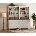 thumbnail image 1 of WAMPAT 72" Bookshelf with 3 Drawers, Tall Bookcase Large Display Book Case Shelf with 3 Tier Open Book Shelves，Library Wooden Bookshelves for Living Room,Office, Bedroom, Rustic White (2PCS), 1 of 7