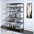 thumbnail image 1 of Bookshelf, Rustic Gray Oak & Chrome Metal Frame 7 Open Shelves | Gray | Chrome, 1 of 6