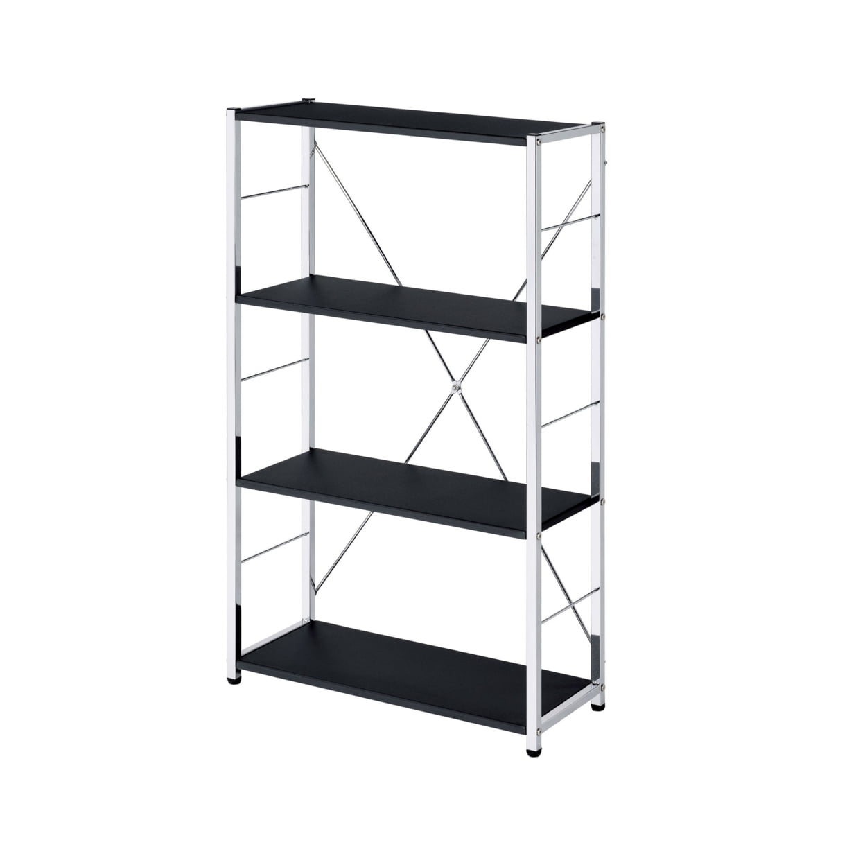 Serene White & Chrome Adjustable 4-Tier Bookshelf on Wheels