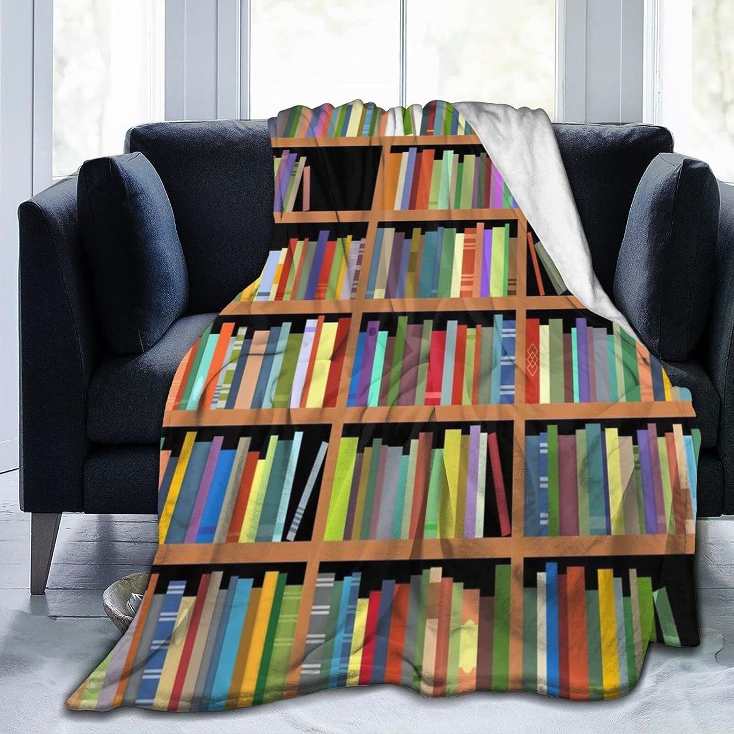 Bookshelves 3D Fleece Plush Throw Blanket Comforter Faux Fur Soft Cozy