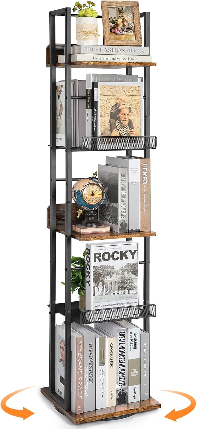 Bookshelves 5Tier, Rotating Bookshelf Tower for Corner, Small Bookcase
