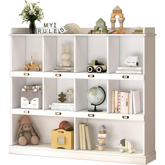 Bookshelves and Bookcases Floor Standing 3 Tier 10-Grid Display Storage Shelves 53in Tall Bookcase Wood Cube Storage Organizer for Living Room, Kid’s Room, Bed Room (White)