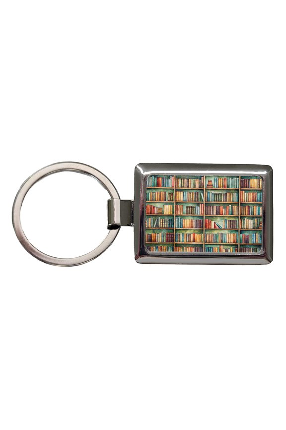 Bookshelves Library Reading Reader Books Metal Rectangle Keychain