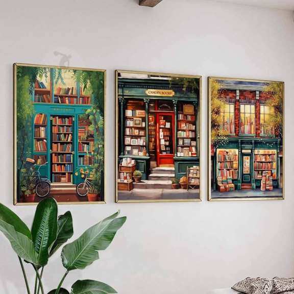 Bookshop Print Set Retro Library Wall Art