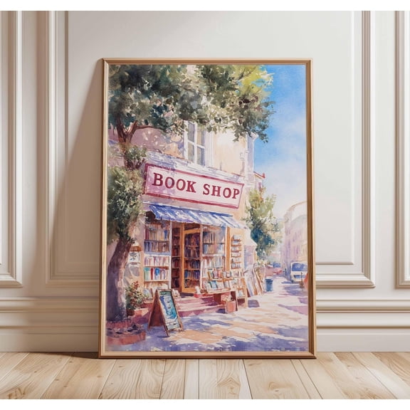 Bookshop Vintage Book Store Wall Art Cozy Watercolor Illustration Unframed Paper Print