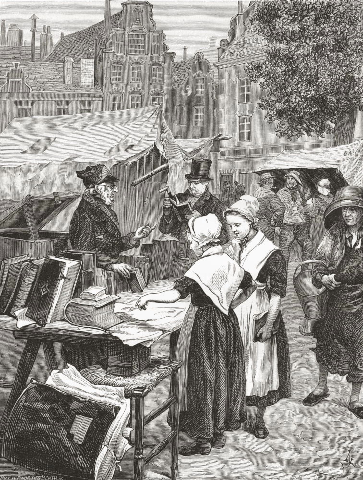 A Bookstall In Amsterdam The Netherlands In The 19Th Century From Pictures From Holland By Richard Lovett Published 1887 Canvas Art - Ken Welsh Design Pics (12 x 16)