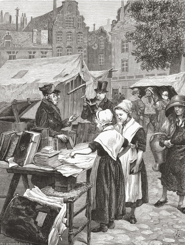 A Bookstall In Amsterdam The Netherlands In The 19Th Century From Pictures From Holland By Richard Lovett Published 1887 Canvas Art - Ken Welsh Design Pics (24 x 32)