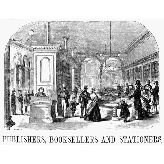 Bookstore 19Th Century. N'Publishers Booksellers And Stationers.' Wood Engraving American Mid-19Th Century. Print by