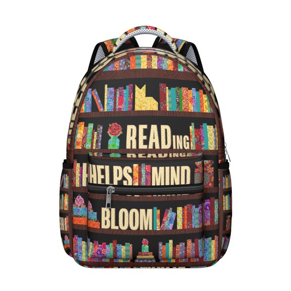 Bookstore Books Coffee Students Backpack I'd Rather Be Reading Design, Educational Bookshelf School Bag with Bookmark Motif, Adjustable Straps for Students