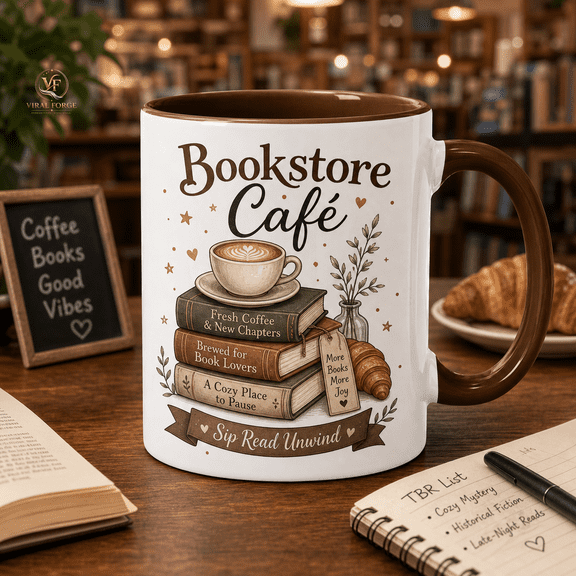 Bookstore Café Mug for Book Lovers, Cozy Coffee Cup Gift for Readers