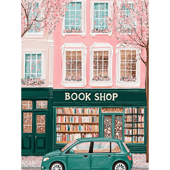 Bookstore Diamond Art Kits for Adults, DIY Book Shop Diamond Painting Kits for Beginners, 5D Full Round Drill Paint by Diamonds for Home Decor 12 X 16Inch