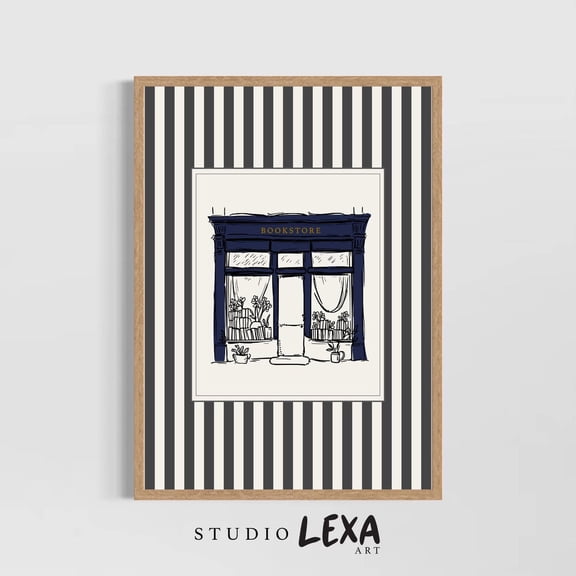 Bookstore Minimal Line Drawing Cafe Wall Art Poster Unframed Paper Print