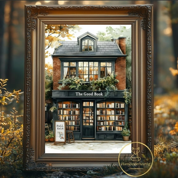 Bookstore Poster Bookshop Wall Decor Cottagecore Print Book Lover Gift Librarian Wall Art Book Nerd Illustration Dark Academia Home Decor Wall Art, Modern Wall Decor, 12x18 UNFRAMED